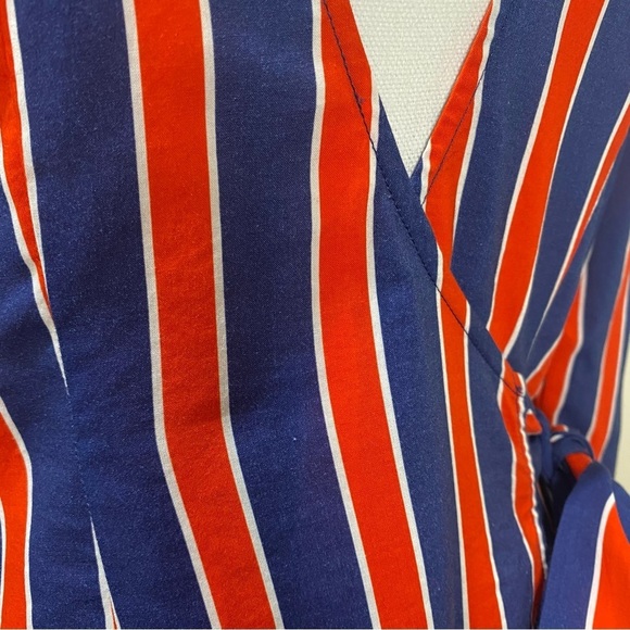 WeWoreWhat Blanca Wrap Dress Size Small Navy Blue Red Stripe Long Sleeve Summer - Picture 9 of 16